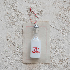 Glass Milk Bottle Ornament "Milk for Santa", White & Red (7374759067714)