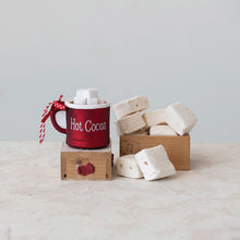 Load image into Gallery viewer, Glass Hot Cocoa Mug Ornament w/ Polka Dot Ribbon &quot;Hot Cocoa&quot;, Red &amp; White (7374759329858)