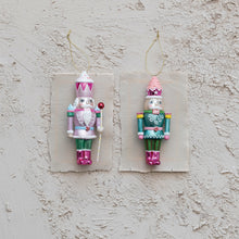 Load image into Gallery viewer, Glass Nutcracker Ornament w/ Glitter, 2 Styles (7374759493698)