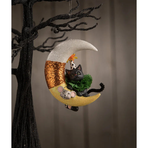 TD1192 - Party Kitty on Candy Corn Moon Ornament (7260363391042)