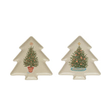 Load image into Gallery viewer, Stoneware Tree Shaped Plate w/ Christmas Tree, 2 Styles (7374737440834)