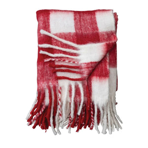 60"L x 50"W Woven Acrylic Throw w/ Fringe, Red & White Plaid (7374743765058)