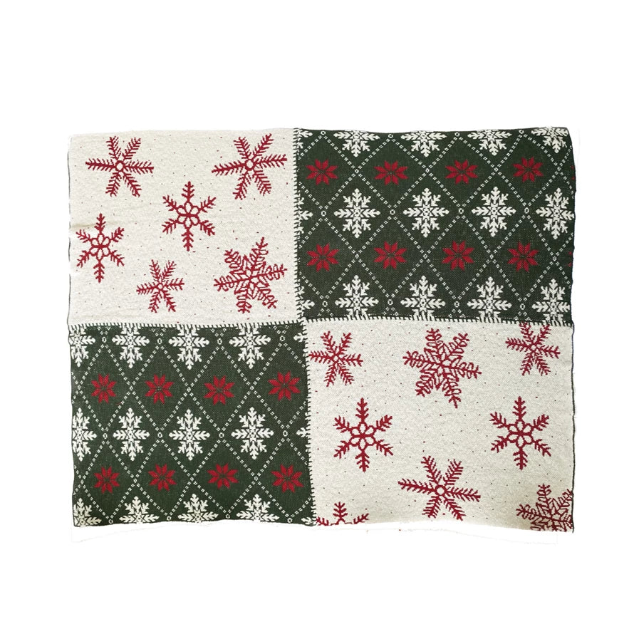 Cotton Knit Throw w/ Snowflake Patterns, Multi Color (7374747598914)