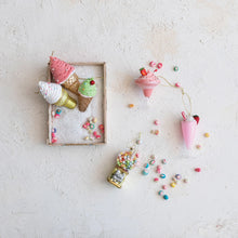 Load image into Gallery viewer, Glass &amp; Clay Dough Ice Cream Cone Ornament w/ Glitter &amp; Beads, 3 Styles (7374760378434)