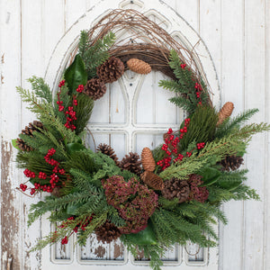 HH195628 - 27" Oval Wreath Pine Cone & Red Berries (6864062414914)