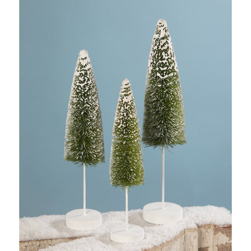 LC9577 - Snow Covered Green Bottle Brush Tree Set of 3 (6713202769986)